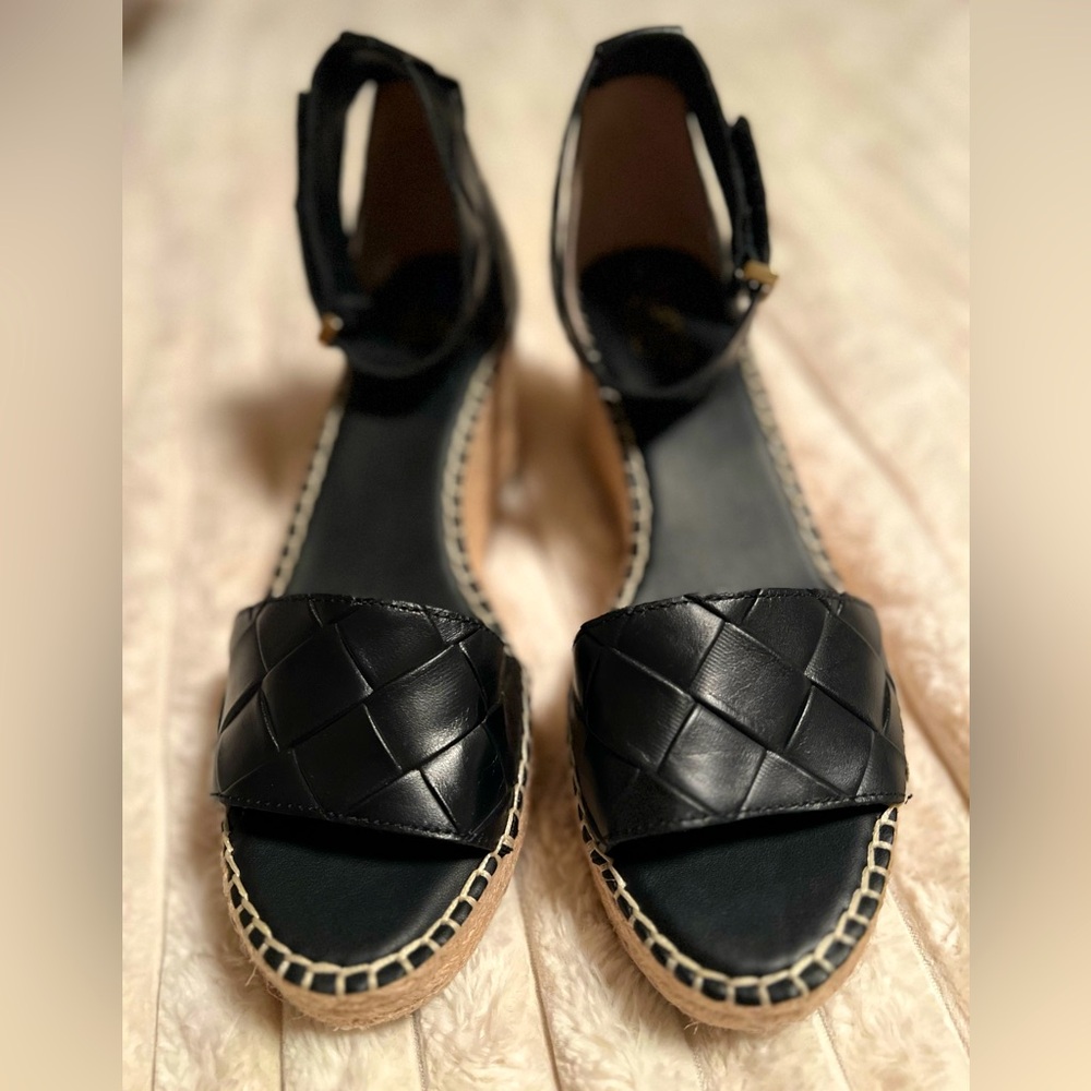 Franco Sarto Black Woven Leather Espadrille Sandals